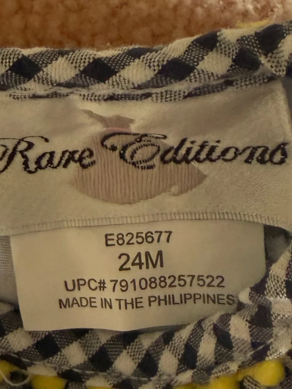 Rare Editions 2-pc top/pants NWT Size 24 month Blue/white gingham yellow accents